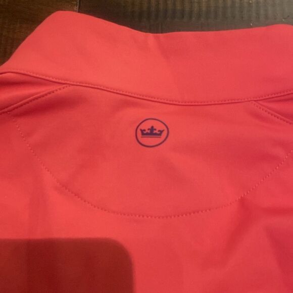 Peter Millar Men's Medium Forge Performance 1/4-Zip Pullover coral and navy - Picture 7 of 10